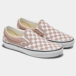 Vans Tan and White Checkerboard Slip-Ons
